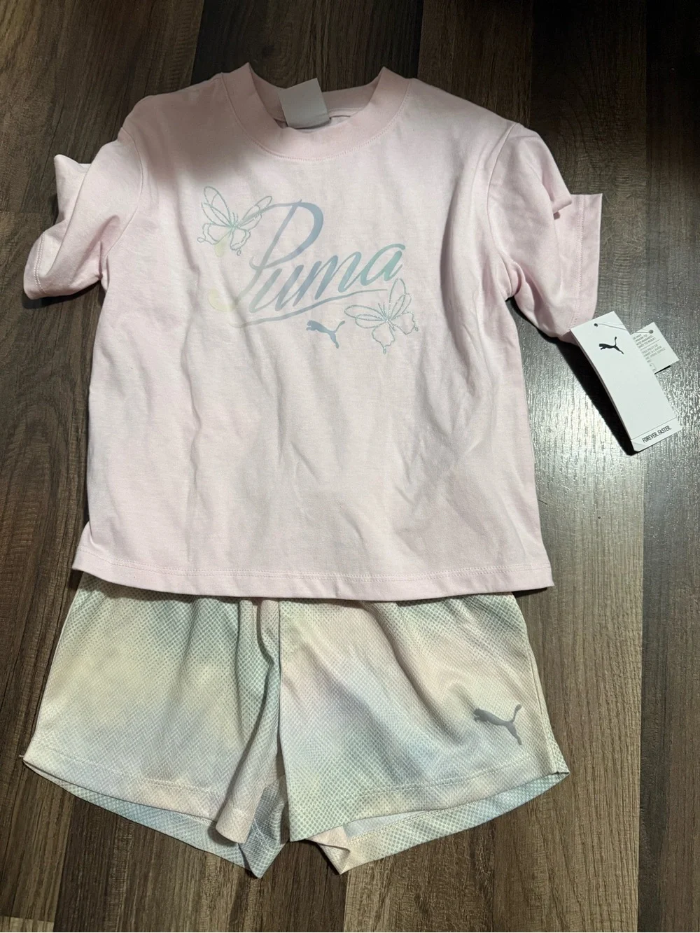 Puma Girls' Pink Logo Tee & Pastel Shorts Set